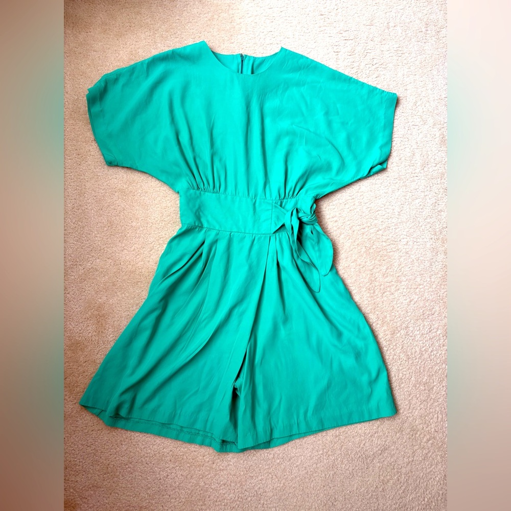 Vintage 80s Hearts fashion green romper, sz 9/10 juniors (sz 2/4 women’s) summer